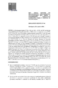 Resolución Exenta N° 464 del 12 de junio de 2023 que aplica sanción en procedimiento administrativo sancionatorio que indica a colaborador acreditado Fundación Tabor y dispone su noticiación.