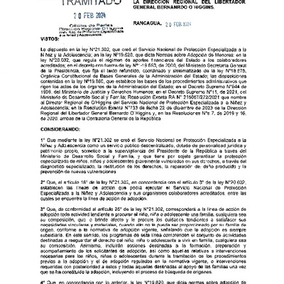 Resolución Exenta Nº138 que declara desierta convocatoria para obtener la autorización de evaluador externo para ejecutar el programa de Adopción que indica, del Servicio de Protección, aprobada mediante Resolución Exenta Nº733 de fecha 22 de diciembre de 2023, de la dirección regional del Libertador General Bernardo O'Higgins