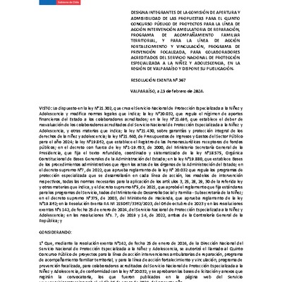 Resoluciones Exentas que designan integrantes de la Comisión de Apertura y Admisibilidad de las propuestas Quinto Concurso Público de Proyectos