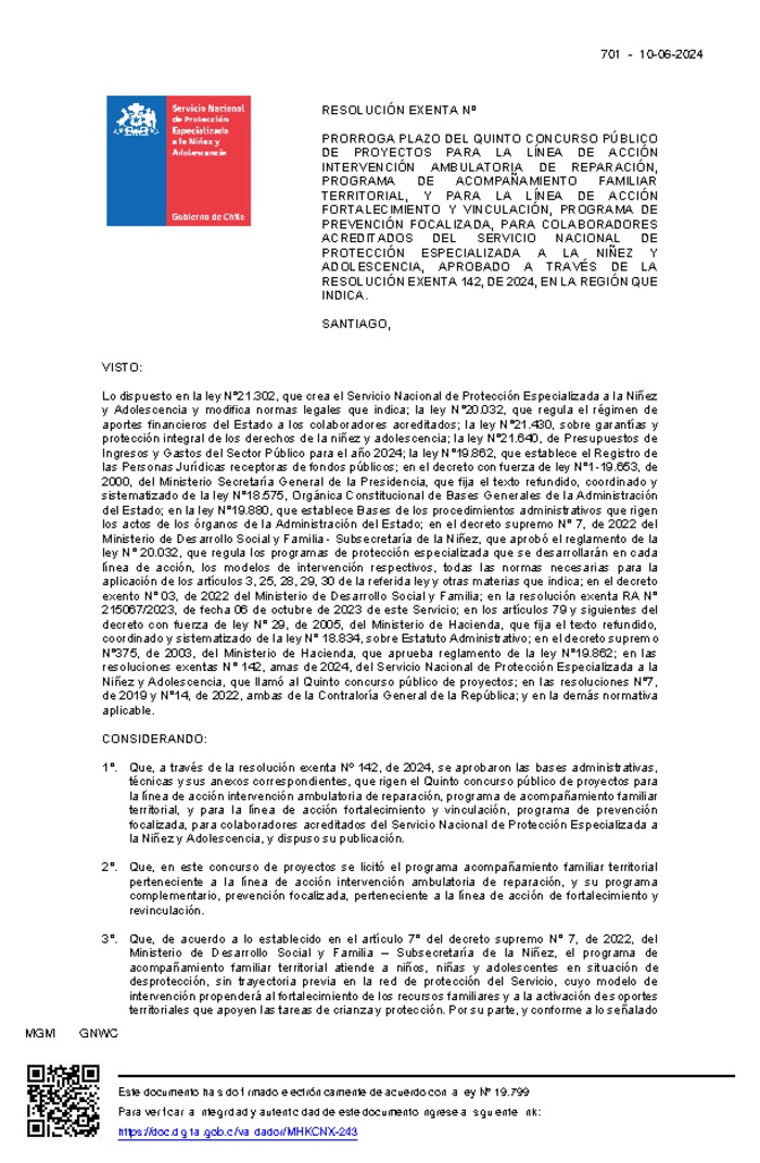 Resolución Exenta Nº701