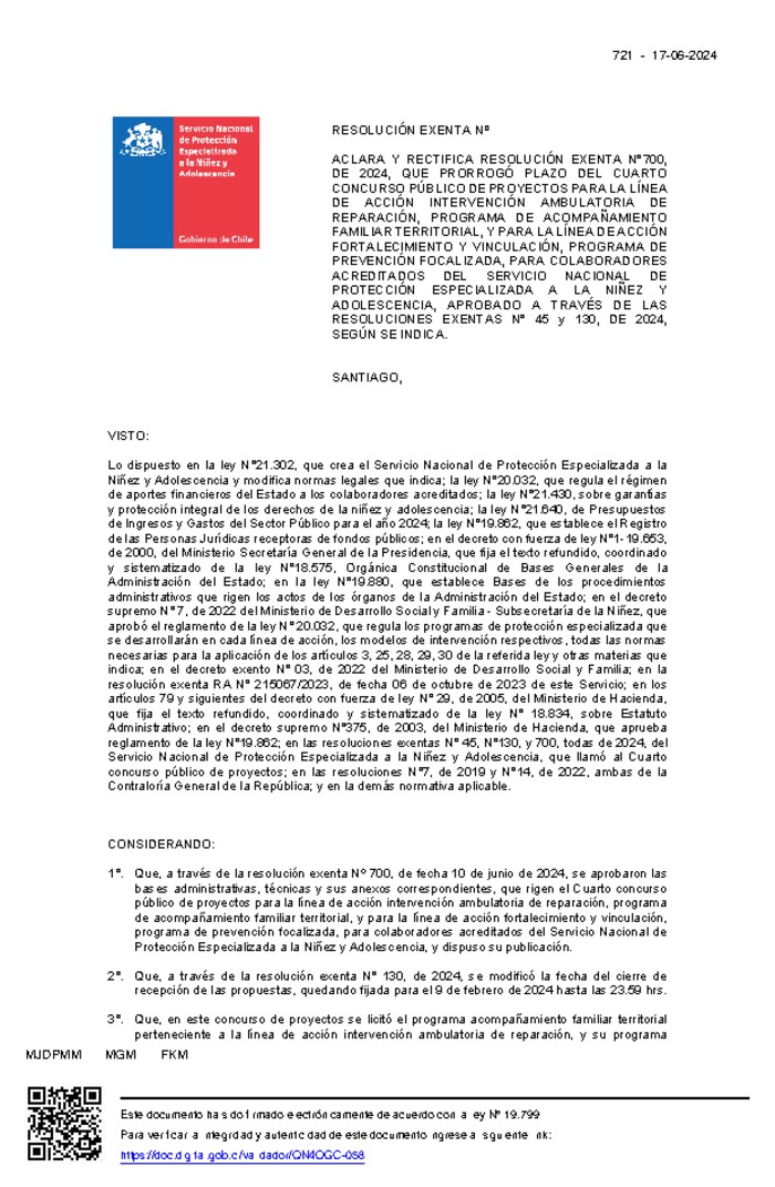 Resolución Exenta Nº721