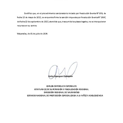 Resolución Exenta Nº1697 - Sanción a Corporación Municipal para el Desarrollo Social de Villa Alemana
