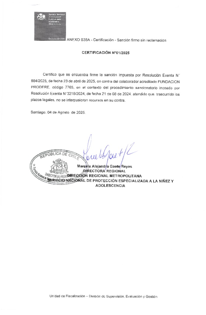 Sanción Firme - Fundación Prodere - DCE Tikums