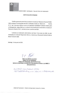 Resolución Exenta N°2883 de fecha 31 de diciembre de 2025 de la Dirección Regional Metropolitana, declarada firme por Certificación N°4 de 19 de junio de 2026, de la Dirección Regional Metropolitana.