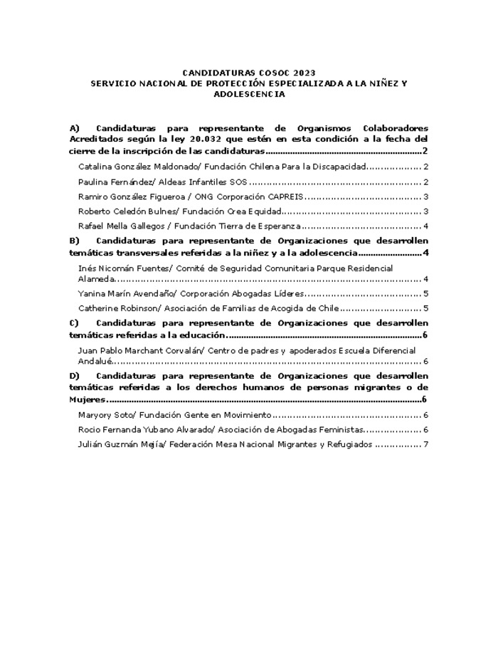 Candidaturas y reseñas COSOC 2023